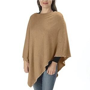 Dog House Pearls Ultra-soft camel pearl-trimmed poncho